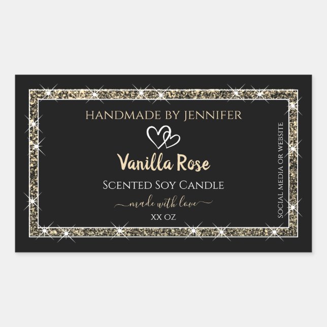 Black and Gold Border Glitter Stars Product Labels (Front)