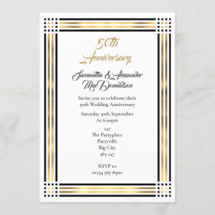 Black and gold border golden wedding invitation