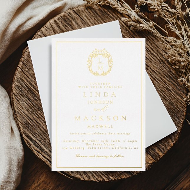 Black and gold botanical crest monogram wedding (Creator Uploaded)
