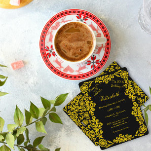 Black and Gold Botanical Floral 30th Birthday Invitation