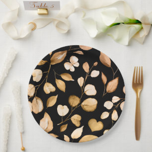Black and Gold Botanicals Quinceañera  Paper Plate