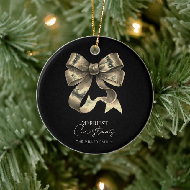 Black and Gold Bow Minimalist Christmas Ceramic Tree Decoration (Tree)