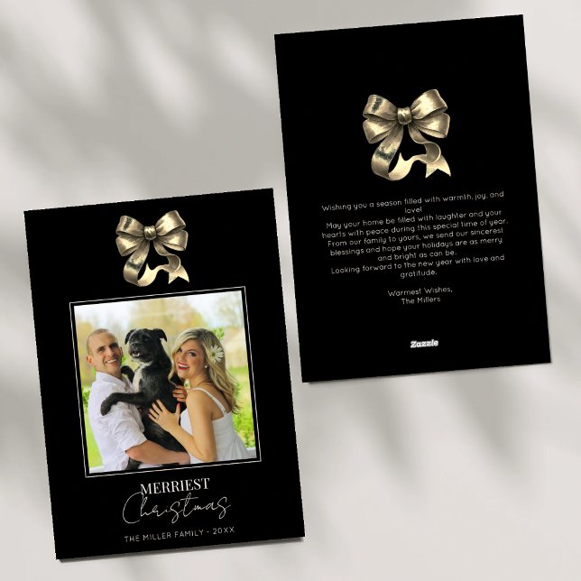 Black and Gold Bow Modern Photo Christmas  Holiday Card (Creator Uploaded)