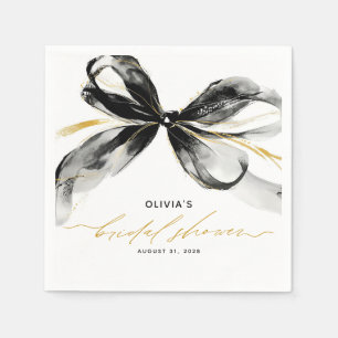 Black and Gold Bow Sophisticated Bridal Shower Napkin