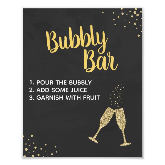 Black and Gold Bridal Brunch Bubbly Bar Sign (Front)