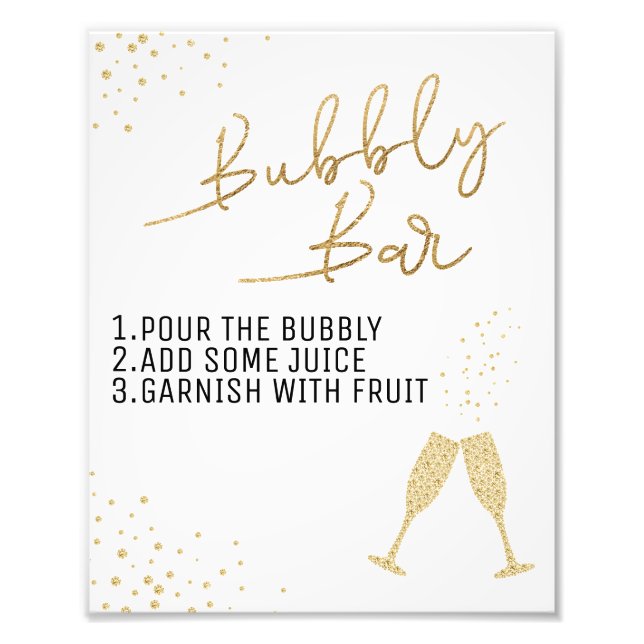 Black and Gold Bridal Brunch Bubbly Bar Sign (Front)