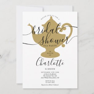Black And Gold Bridal Shower Tea Party Invitation
