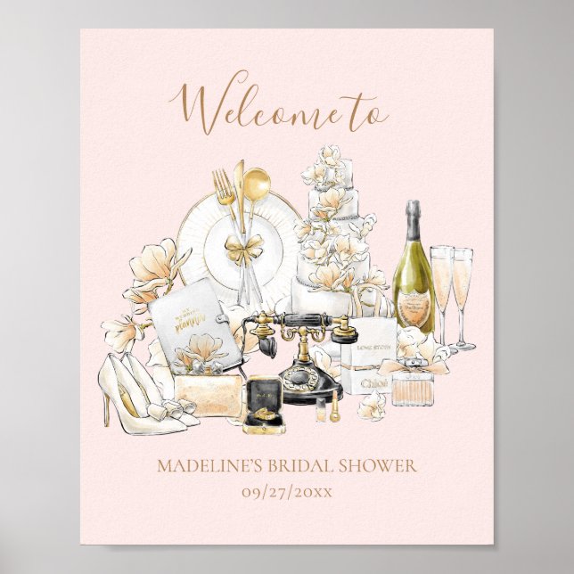 Black and Gold Bridal Shower Welcome Sign (Front)