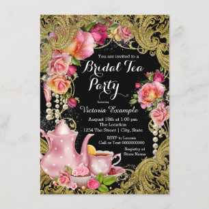 Black and Gold Bridal Tea Party Invitation