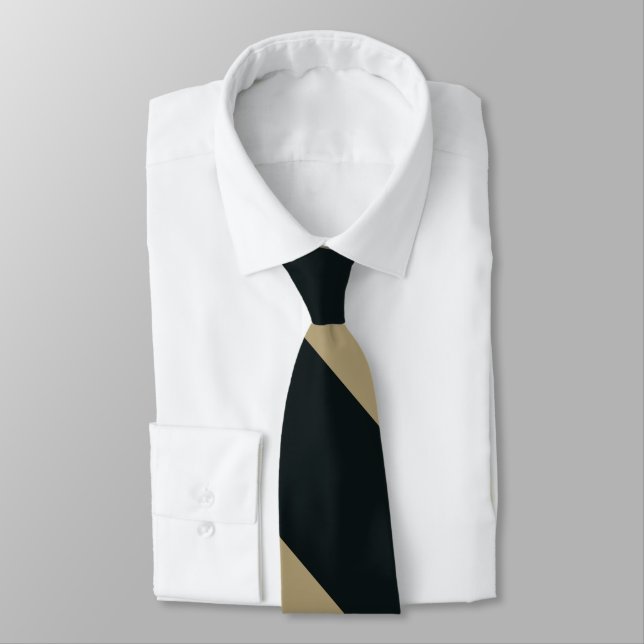 Black and Gold Broad University Stripe Tie (Tied)