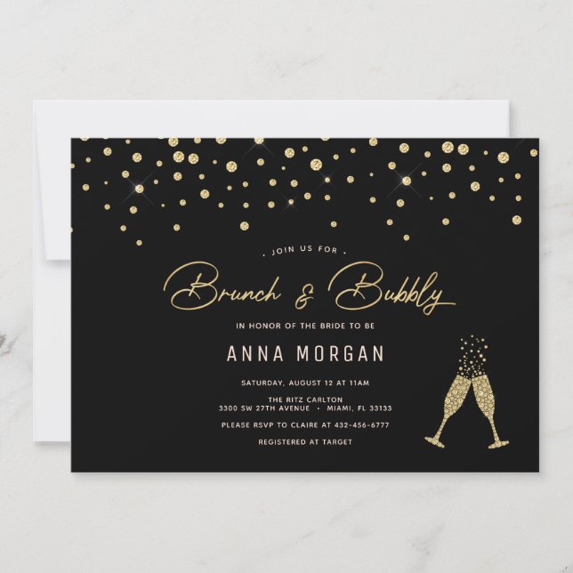 Black and Gold Brunch & Bubbly Invitation (Front)