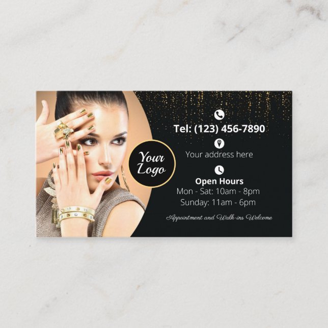 Black and Gold Business Card for Nail Salon (Front)