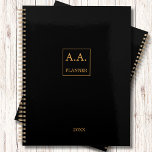 Black and Gold Business Logo Monogram  Planner<br><div class="desc">Black and Gold Business Logo Monogram Planner Elegant, cool, glamourous and unisex in stylish black with elegant gold letters. Personalise and add your initials. Add your custom logo or image. The name is written with a modern hand lettered style script. Perfect for all Entrepreneurs, small business owners, store owners, consultants....</div>
