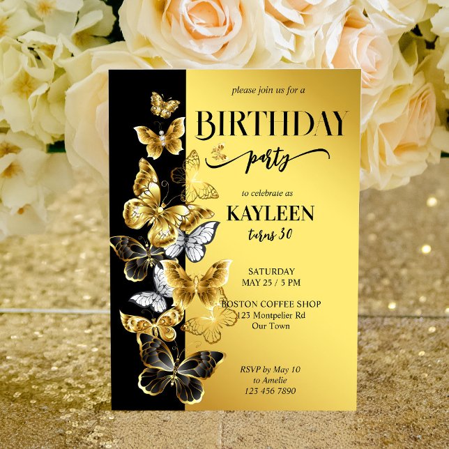 Black and Gold butterflies birthday party invite (Creator Uploaded)