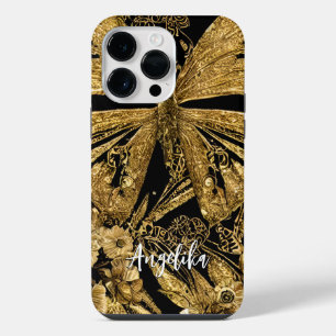 Black and Gold Butterflies iPhone 14 Pro Max Case