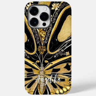 Black and Gold Butterflies Personalised Name Case-Mate iPhone 14 Pro Max Case