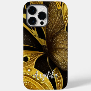 Black and Gold Butterfly Personalised Name Case-Mate iPhone 14 Pro Max Case