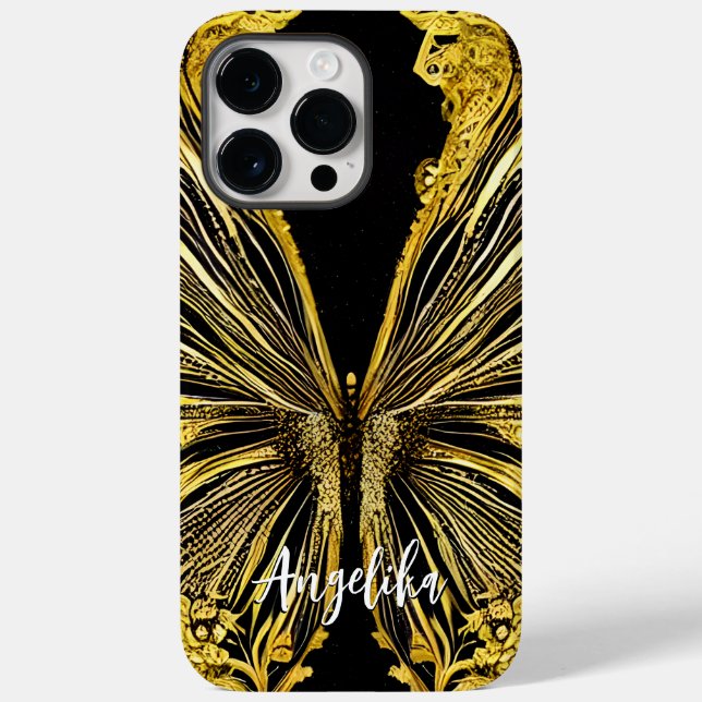 Black and Gold Butterfly Personalised Name Case-Mate iPhone Case (Back)