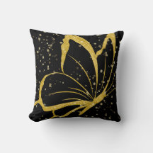 Black and Gold Butterfly Sparkle Pillow