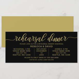 black and gold Calligraphy Rehearsal Dinner Invitation