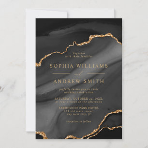 Black and Gold Calligraphy Wedding Invitation