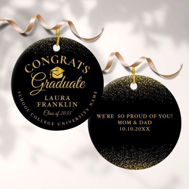 Black And Gold Cap Graduation Congratulations Ceramic Tree Decoration (Creator Uploaded)