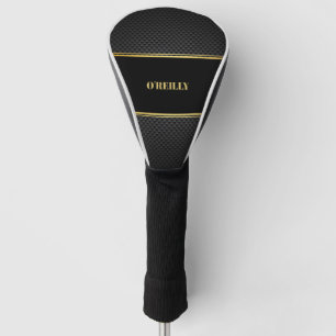 Black and Gold Carbon Pattern Modern Monogram Golf Head Cover