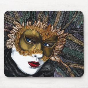 Black and Gold Carnival Mask by PSOVART Mouse Mat