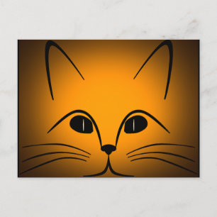 Black and Gold Cat Face Digital Design Postcard