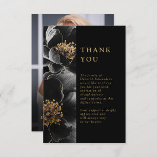 Black And Gold Celebration Of Life Funeral Photo Thank You Card