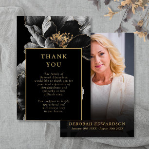 Black And Gold Celebration Of Life Funeral Photo Thank You Card