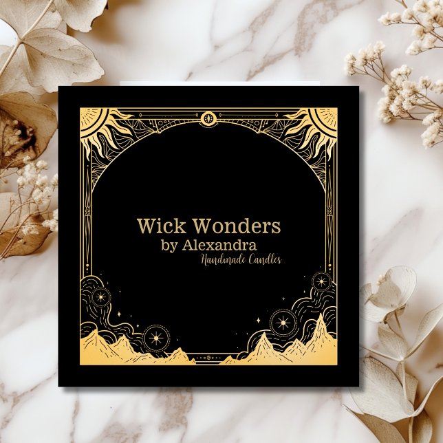 Black and Gold Celestial Candle Square Business Card (Creator Uploaded)