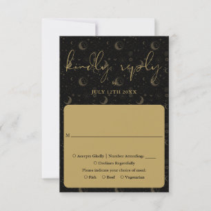Black And Gold Celestial Mystical Wedding RSVP Card