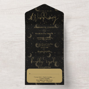 Black And Gold Celestial Spiritual Wedding All In One Invitation