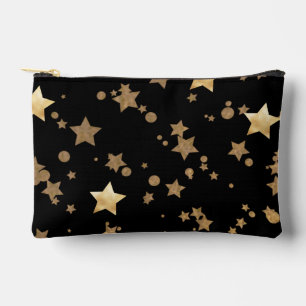Black and Gold Celestial Stars and Polka Dots Accessory Pouch