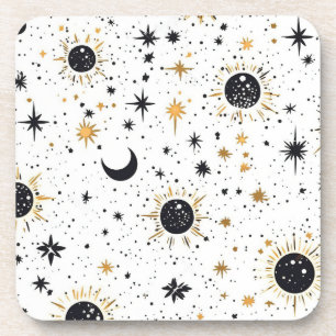 Black and Gold Celestial Sun Moon Stars Coaster