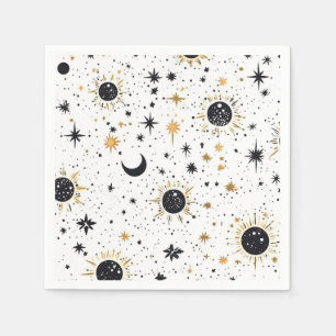 Black and Gold Celestial Sun Moon Stars Napkin