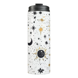 Black and Gold Celestial Sun Moon Stars Thermal Tumbler
