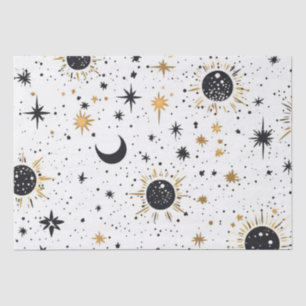 Black and Gold Celestial Sun Moon Stars Tissue Paper