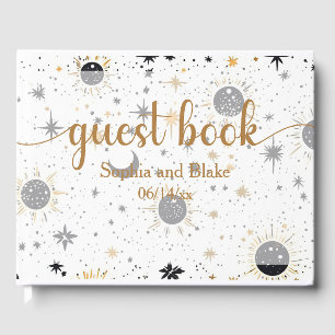 Black and Gold Celestial Sun Moon Stars Wedding Guest Book