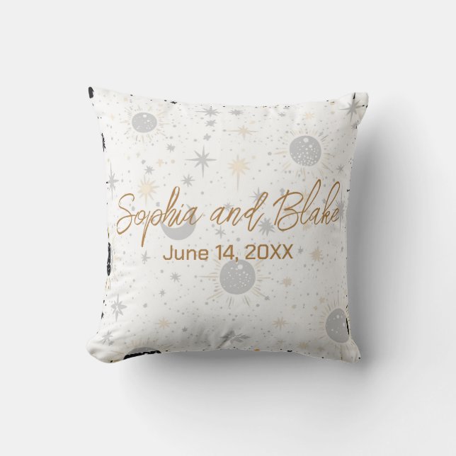 Black and Gold Celestial Wedding Cushion (Front)