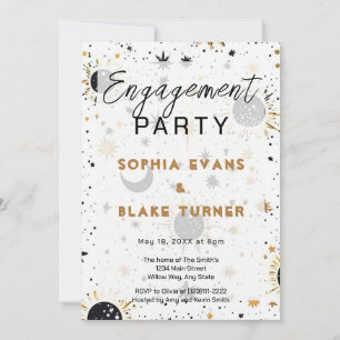 Black and Gold Celestial Wedding Engagement Party Invitation