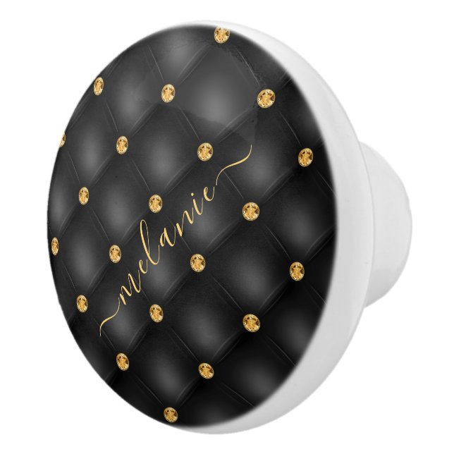 Black and Gold Ceramic Knob with Custom Name (Right)