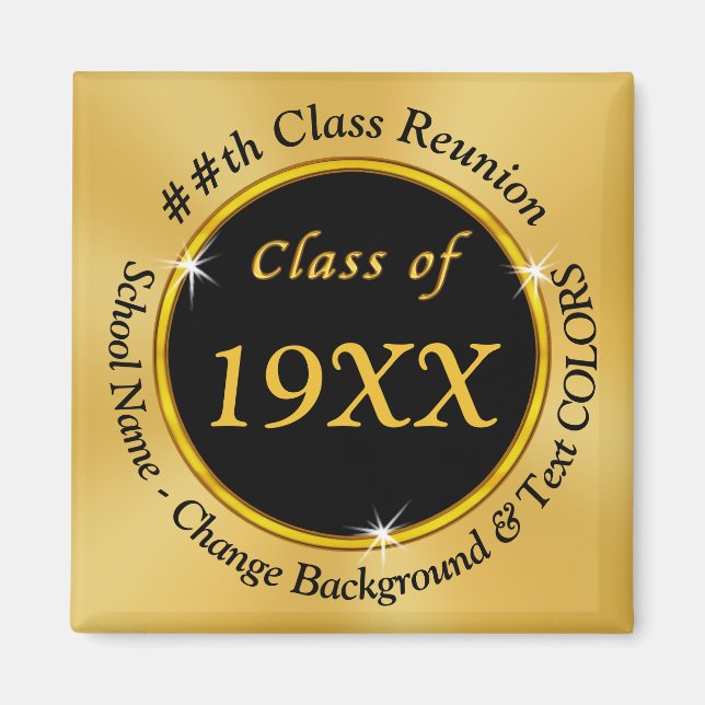 Black and Gold Cheap Class Reunion Favours Magnets (Front)