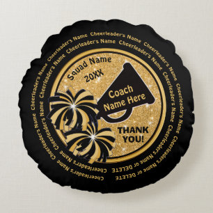 Black and Gold Cheer Coach Appreciation Gift Cheer Round Cushion