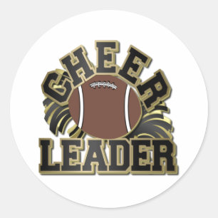 Black and Gold Cheer Leader with Football and Poms Classic Round Sticker