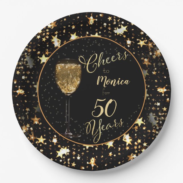Black and Gold Cheers to the Years Paper Plate (Front)