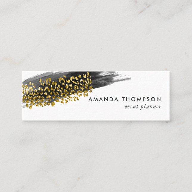 Black and Gold Cheetah Skin Brush Strokes Mini Business Card (Front)