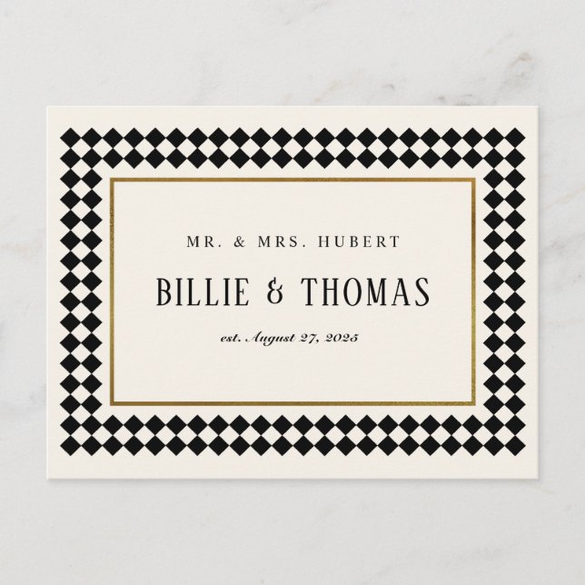 Black and Gold Chequerboard Border Photo Thank You Postcard (Front)