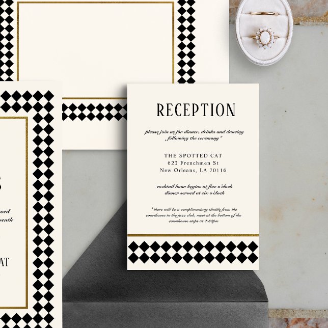 Black and Gold Chequerboard Border Reception Enclosure Card (Creator Uploaded)